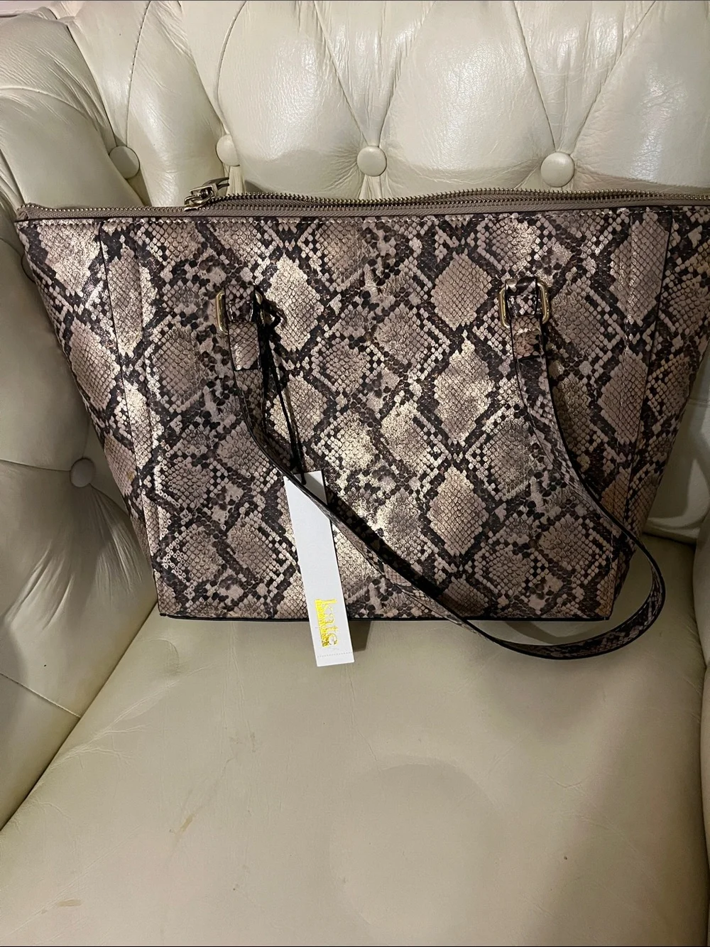 kate spade Snake-Print Tote in Taupe and Black with matching wallet